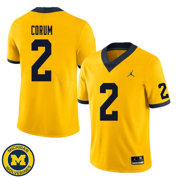 Mens University of Michigan #2 Blake Corum Yellow NCAA Player Game Jersey